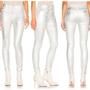 MOTHER High Waisted Looker Ankle in silver linings Sz 27 NWOT metallic foil